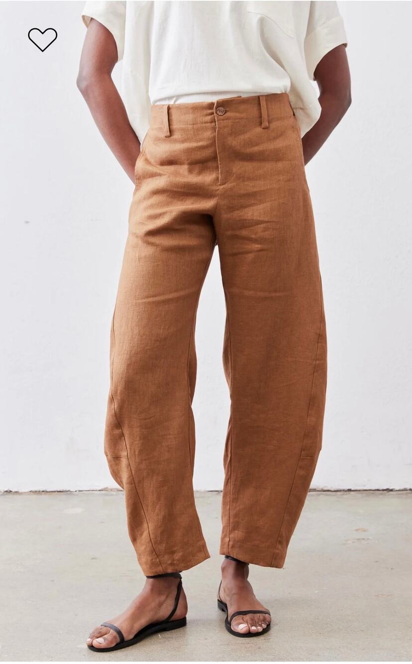 Ruti The Uptown Loose Linen High Waisted Barrel Pants Caramel Women's Size 2